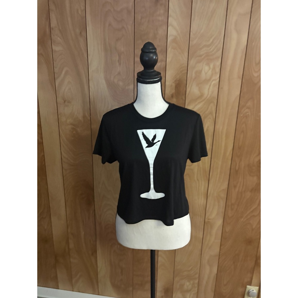 Grey Goose Vodka Black Crop Top Graphic T-Shirt Martini Glass Womens Small